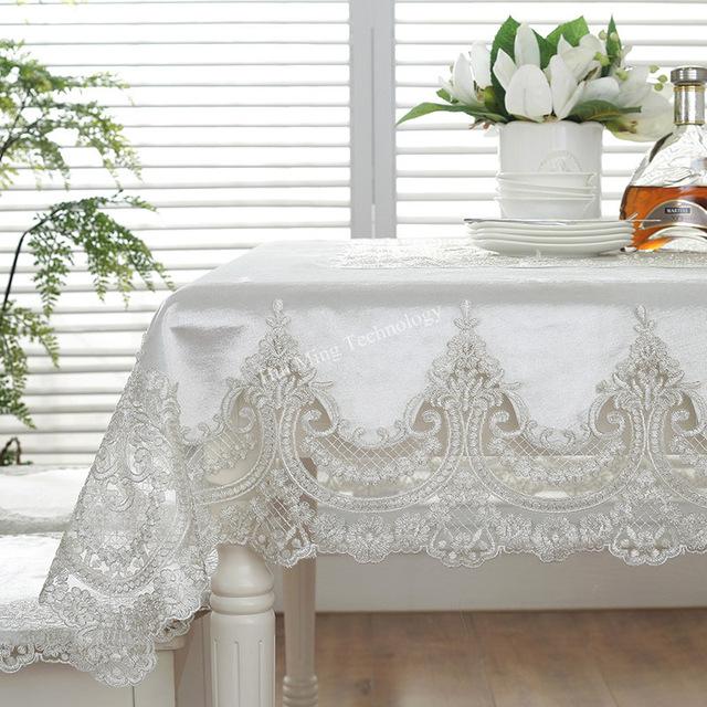 Table Cloth Gold Velvet Rectangle White Retro Thick Europe Luxury Embroidered Table Dining Table Cover Chair Lace Tablecloth