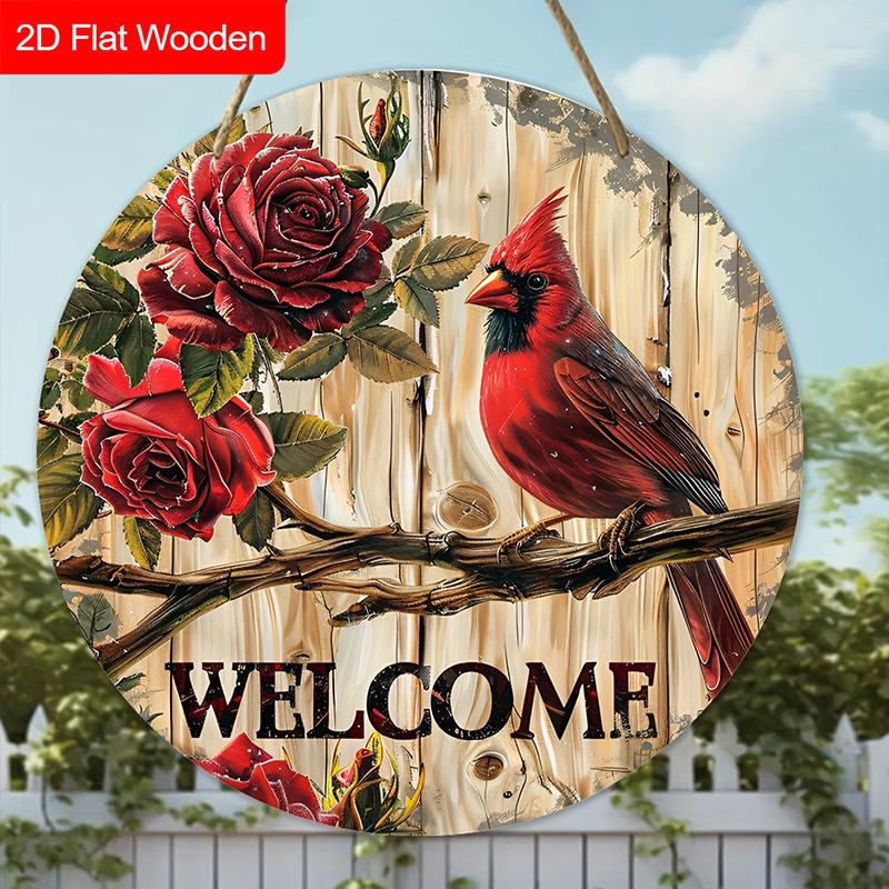 Cardinal Wooden Christmas Welcome Sign - Navidad Round Sign for Front Door, Yard, Wall Hanging Decor - Ideal Christmas Gifts Christmas Decoration
