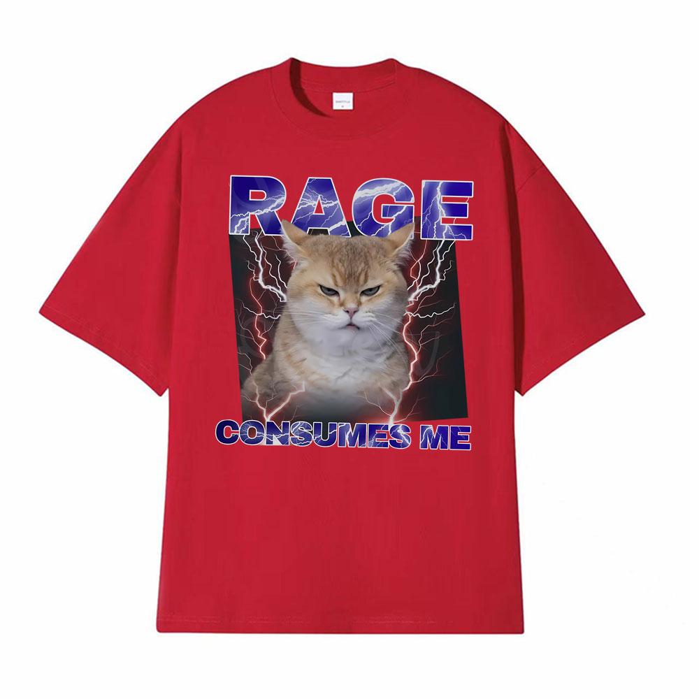 Funny Rage Consumes Me Comfort Angry Cat Meme Graphic TShirts Unisexs Clothing Vintage Classic 100 Cotton Oversized T Shirt Tops