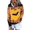 Women's Fashion Slim Fit Long Sleeve Halloween Print Hooded Sweatshirt Top