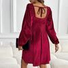 Autumn and Winter Women's Velvet Dress Square Neck Solid Colour Dresses