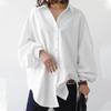 Women  Turn-Down Collar Long Sleeve Loose Shirts Casual Solid Shirts