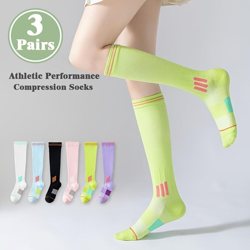 3Pairs Women'S Sports Socks, Compression Slimming Calf Socks, Summer Thin Professional Sports Running Jump Rope Fitness Yoga Compression Socks, Mid