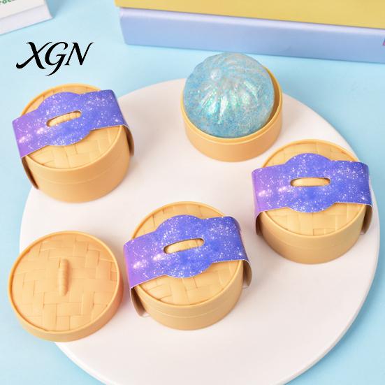 Dumpling Stress Ball 12Pcs Relief Squeeze Toy with Steamer Clear Glitter Steamed Bun Adult Reducer Sensory Soft Stretchy Fidget Party Favors Reliever