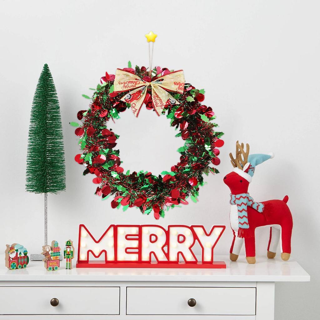 Christmas Wreath Bow Ornament Red And Green Strips Christmas Decorations Wreath For Winter Festival New Year Housewarming Table