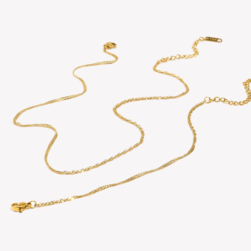 E.B.belle Dainty Water Wave Chain Stainless Steel Necklace Bracelet For Women Minimalist Thin Gold Plated Jewelry Set