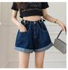 Summer Fashion High Waist Denim Shorts With Adjustment Belt Wide Leg Jeans Harem Pants