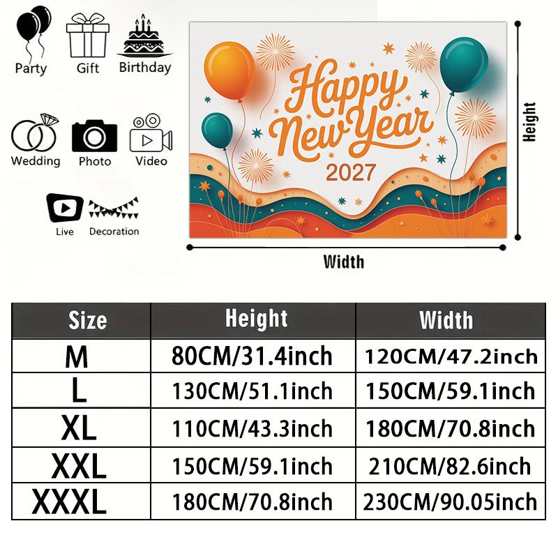 Party Backdrop New Year Fireworks Balloon Orange Flat Festive Teal Multi Layered Celebration Photo Booth Front Door Decor