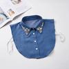 Yousheng Denim Fake Collar Sparkling Rhinestones Adjustable Straps Machine Washable Detachable Collar Outfit Accessory