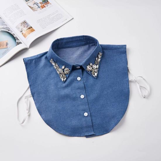 Yousheng Denim Fake Collar Sparkling Rhinestones Adjustable Straps Machine Washable Detachable Collar Outfit Accessory