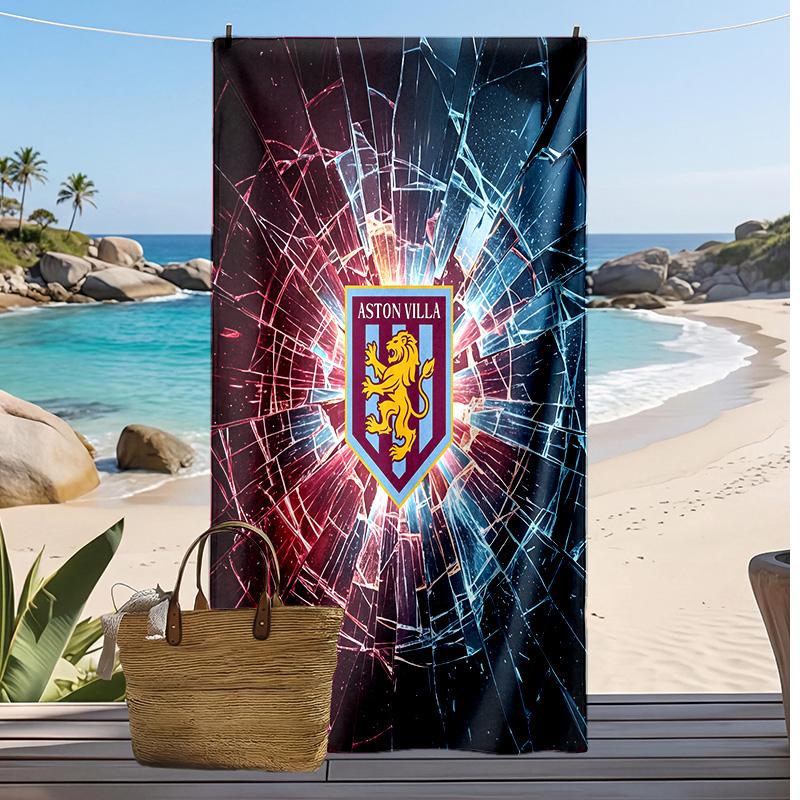 Aston Villa Football Print Beach Towel, Large Soft Quick Dry Towel for Beach Camping Swimming