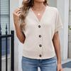 Women's Fashionable And Versatile Casual V-Neck Knit Button Short Sleeve Cardigan Top