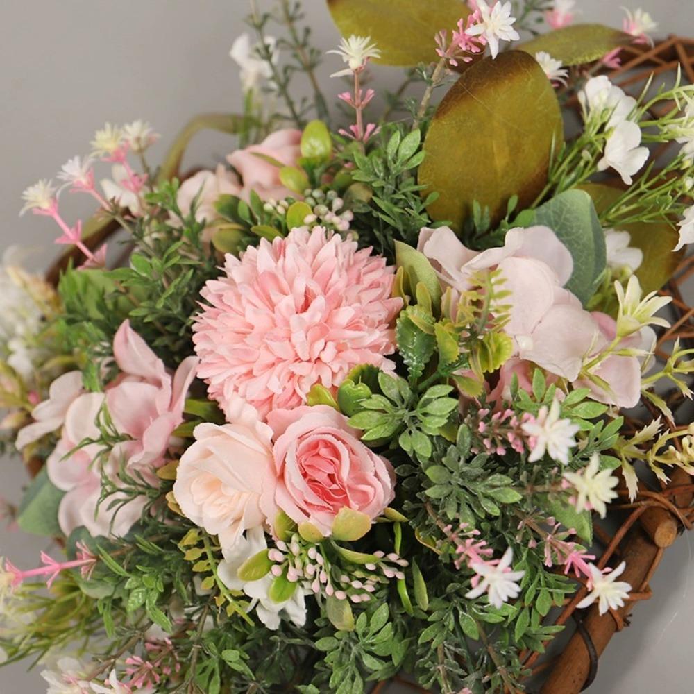 Heart Shaped Wreath Artificial Flowers Garland Easter Themed Wreath Spring Summer Wreath for Valentine's Day Mother's Day Home Door Decorations