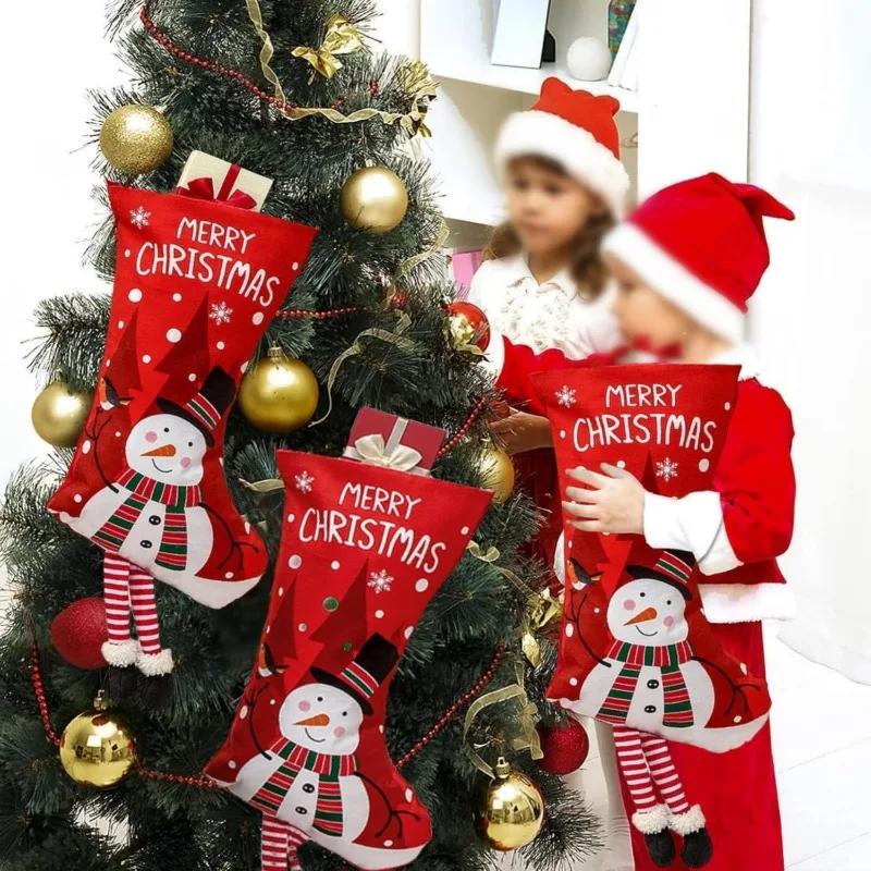 Christmas Santa Snowman Decorative Gift Stocking Ornament for Tree Home Party Scene Arrangement Holiday Hanging Decoration