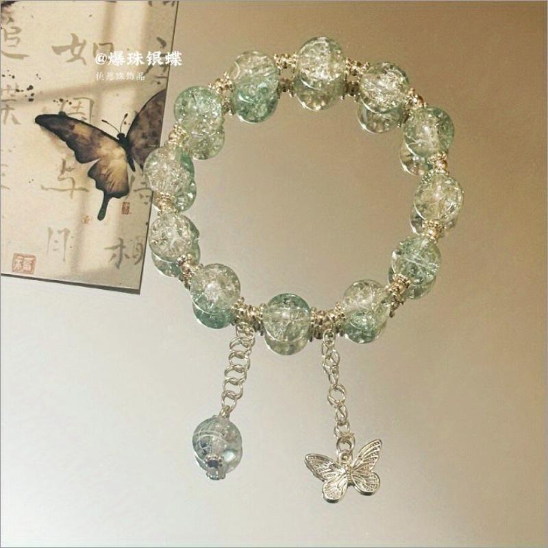 Ice-clear purple butterfly tassel bracelet, niche design, high-value fairy-style handmade beaded bracelet