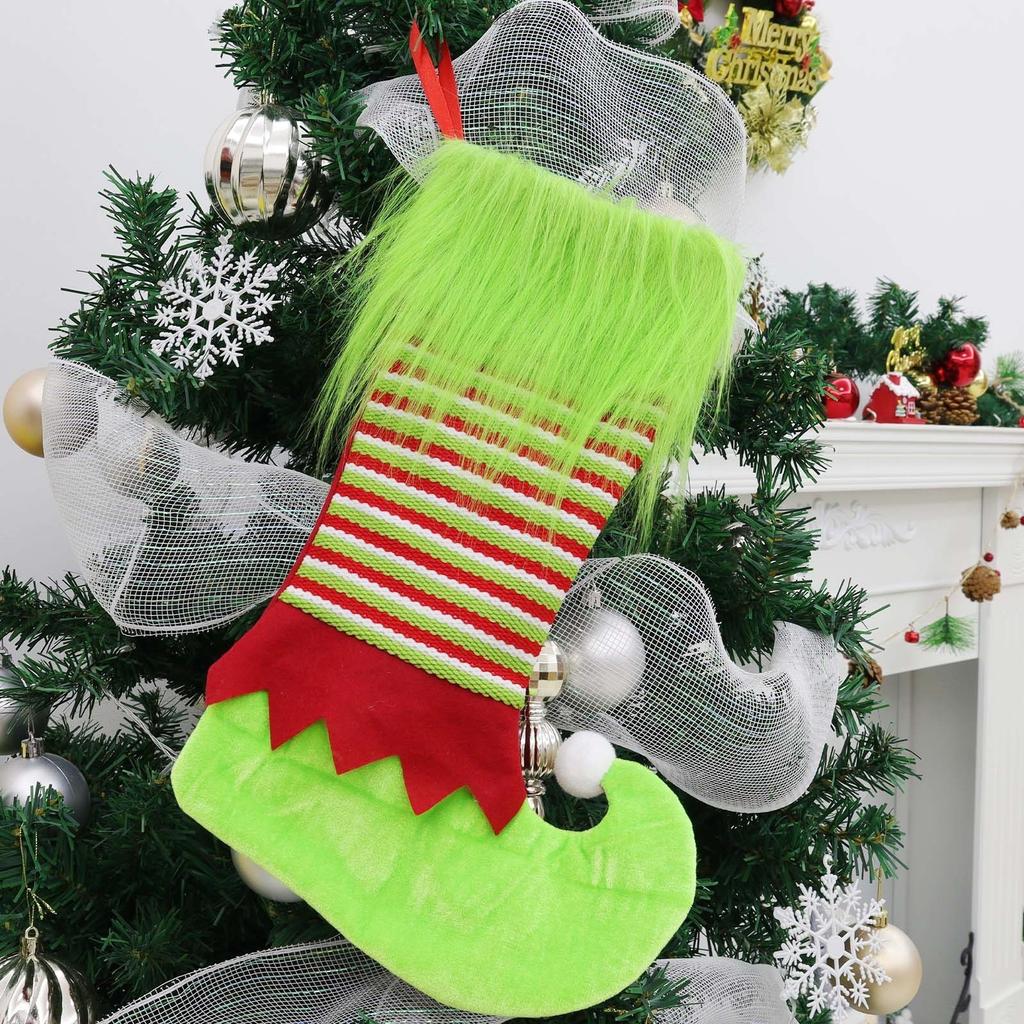 Christmas Stocking Elf Style Colorful Striped Christmas Decoration Elf Stocking Xmas Gift Festive Stocking Holiday Decor