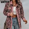 Women's Vintage Casual Button Leopard Print Autumn Winter Long Sleeve POLO Neck Loose Jackets & Coats