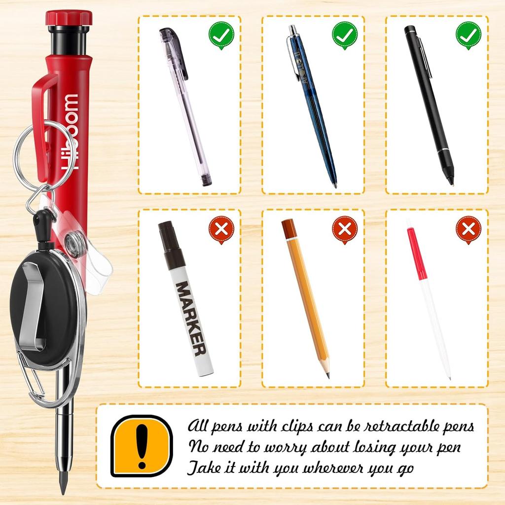Hiboom Mechanical Carpenter Pencil with Retractable Holder, Deep Hole Construction Pencil with 24 Refills and Built in Sharpener, Heavy Duty