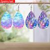 2 Pairs/Set Blue Purple Water Rippled PU Leather Earrings for Women Novelty Trendy Earrings Cool Earrings Classic Water Drop Earrings