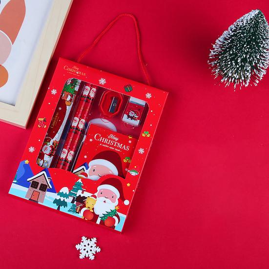 Christmas Stationery Set Cartoon Xmas Pattern Pencil Sharpener Erasers Pencils Kawaii School Stationery Supplies