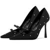 Fashion Elegant Satin Rhinestone Decoration Women Pumps Sexy Pointed Toe Bowknot High Heels Party Dress Designer Shoes Zapatos De Mujer