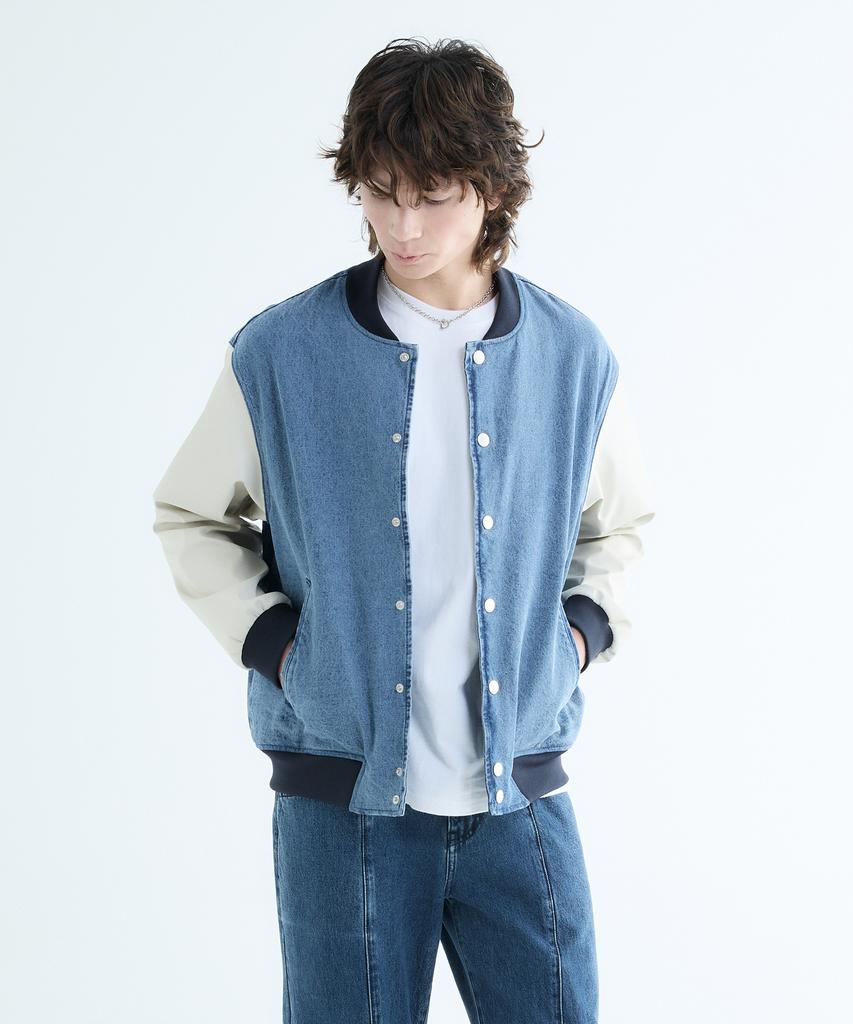 Джинсовый джемпер Lab101 Oversized Color Block Denim Varsity Jumper (Средне-синий)