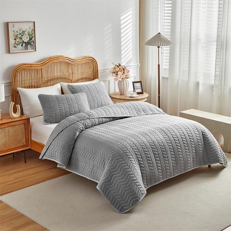 3pcs Set Quilted Bedspread, Solid Color Soft Breathable Bedsheet, 230*230cm+2pcs Pillowcase 51*66cm