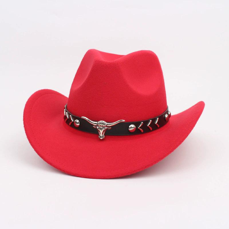 Four Seasons Men's and Women's Wool Cowboy Jazz Felt Hat Bull Head Label Curling Top Hat Water Drop Shading Sunscreen Export Hat