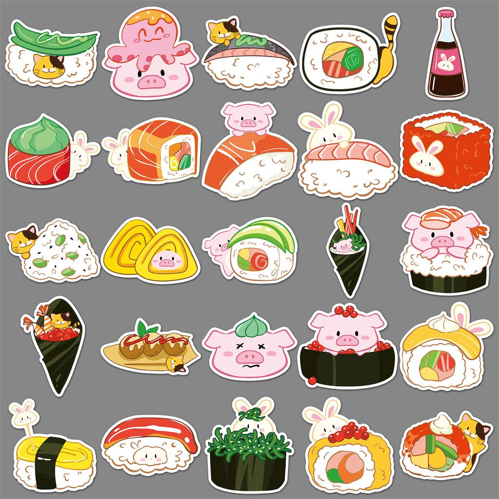 50 Sushi Graffiti Stickers Cartoon Cute Hand-painted Food Creative Decorative Water Cup Mobile Phone Gum Stickers