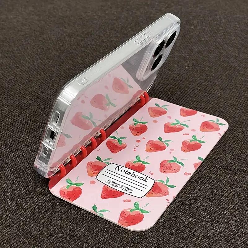 Милый чехол-раскладушка с клубникой для iPhone 17 Air 16 15 14 13 12 11 Pro Max Plus, в форме блокнота-спирали, противоударный