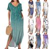 Женские летние повседневные свободные пляжные макси длинные платья с V-образным вырезом и короткими рукавами, модные наряды