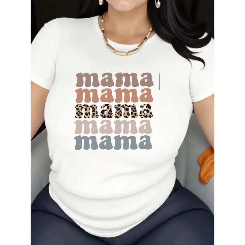 Женская белая оверсайз футболка с леопардовым принтом "Mama" - Мягкий эластичный топ с коротким рукавом и круглым вырезом, Повседневная и спортивная футболка с надписью Mama