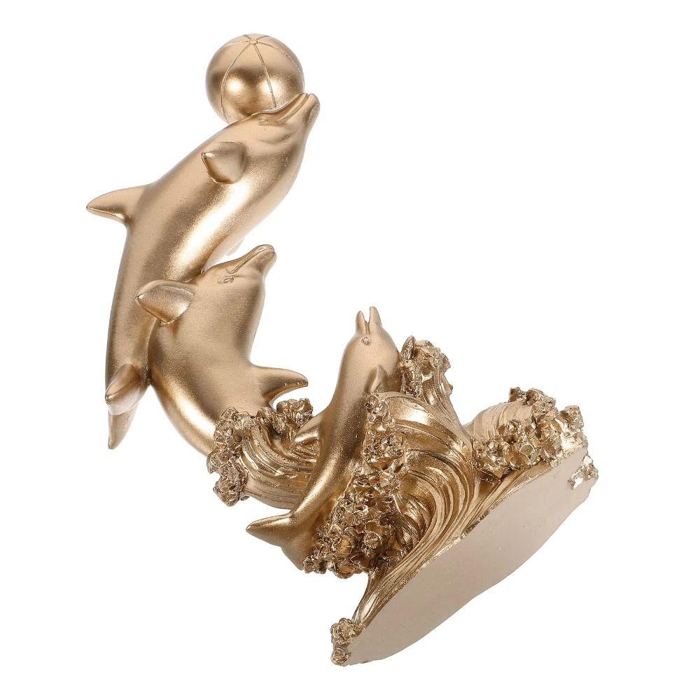 Resin Dolphin Statue Mini Art Crafts Ocean Figurines Golden Dolphin Ornaments  Gift