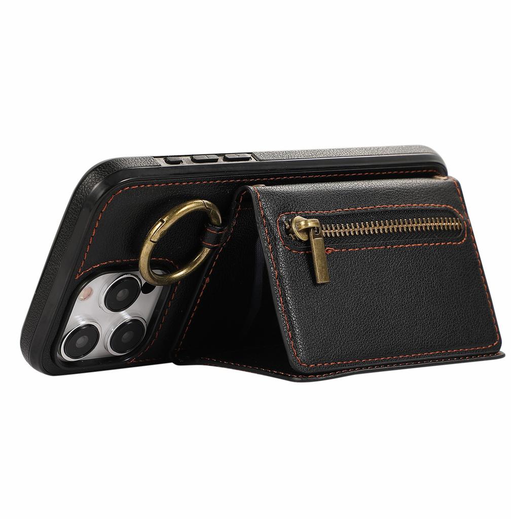 Кожаная задняя крышка для iPhone 15 Pro Max, кошелек на молнии, подставка, чехол для телефона с плечевым ремнем