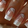24PCS/SET Star Shining White Edge French Manicure Glitter False Nails Wearable Nails