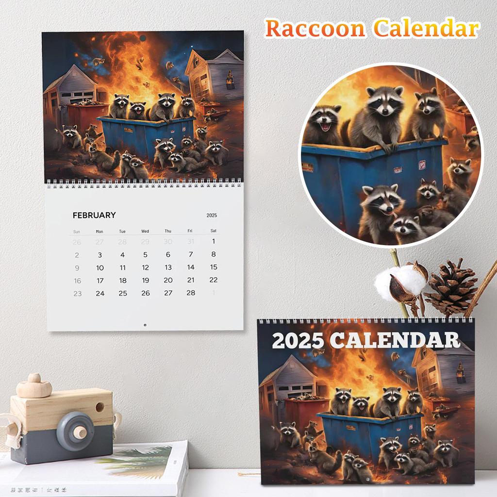 Календарь Raccoon Garbage Fire, бумажный календарь, настенный календарь, украшение дома
