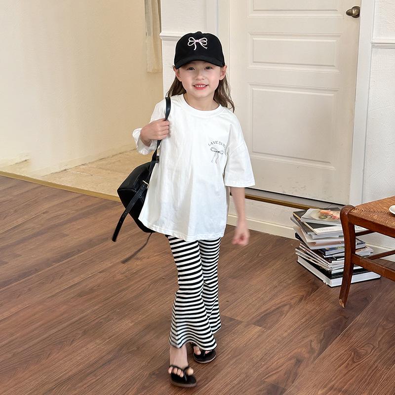 Свободное платье-футболка в корейском стиле для девочек с бантом сзади - летняя одежда с короткими рукавами, средний размер