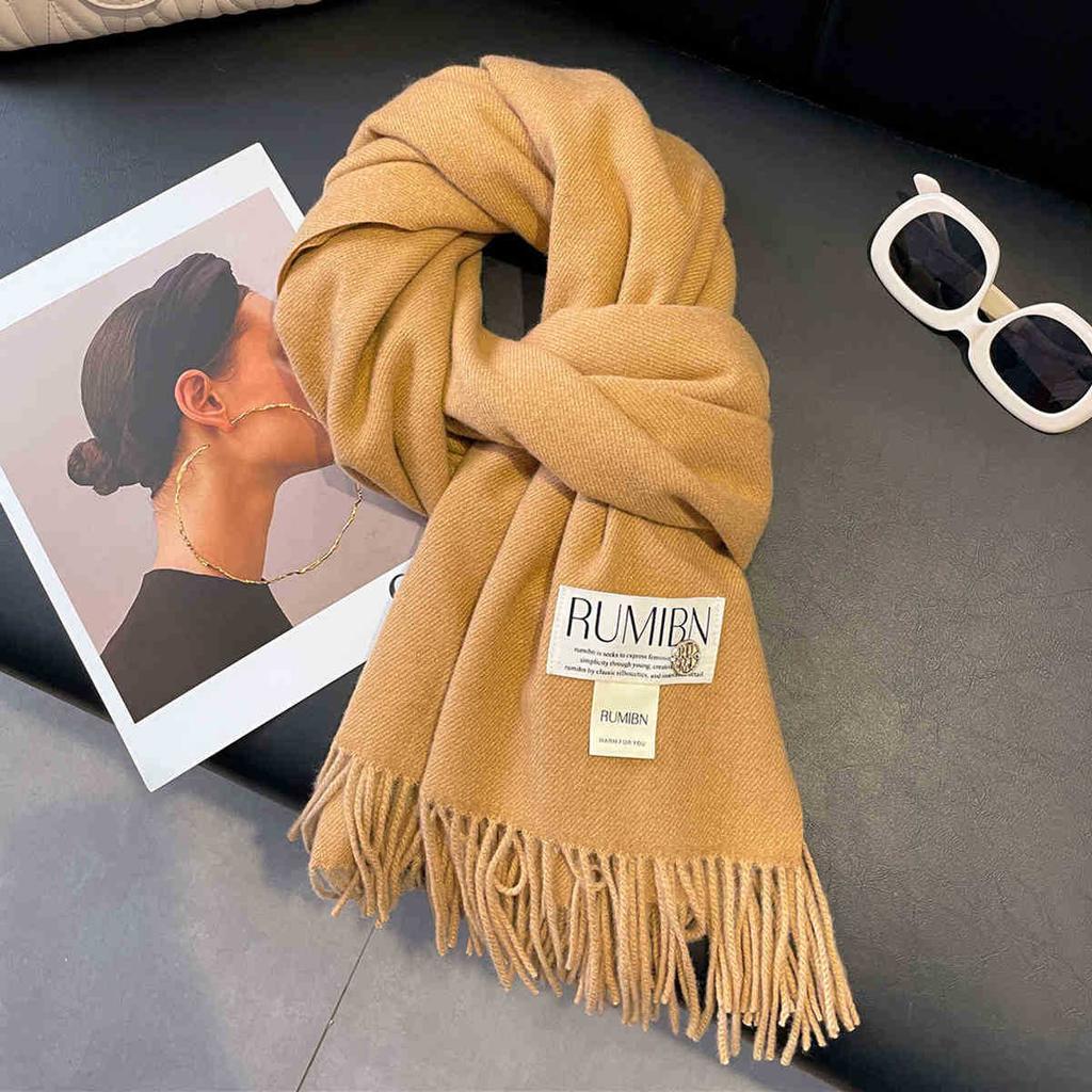 Земляной цвет, базовый однотонный большой шарф с кисточками, темперамент, утолщенная теплая шаль, мягкая клейкая шея