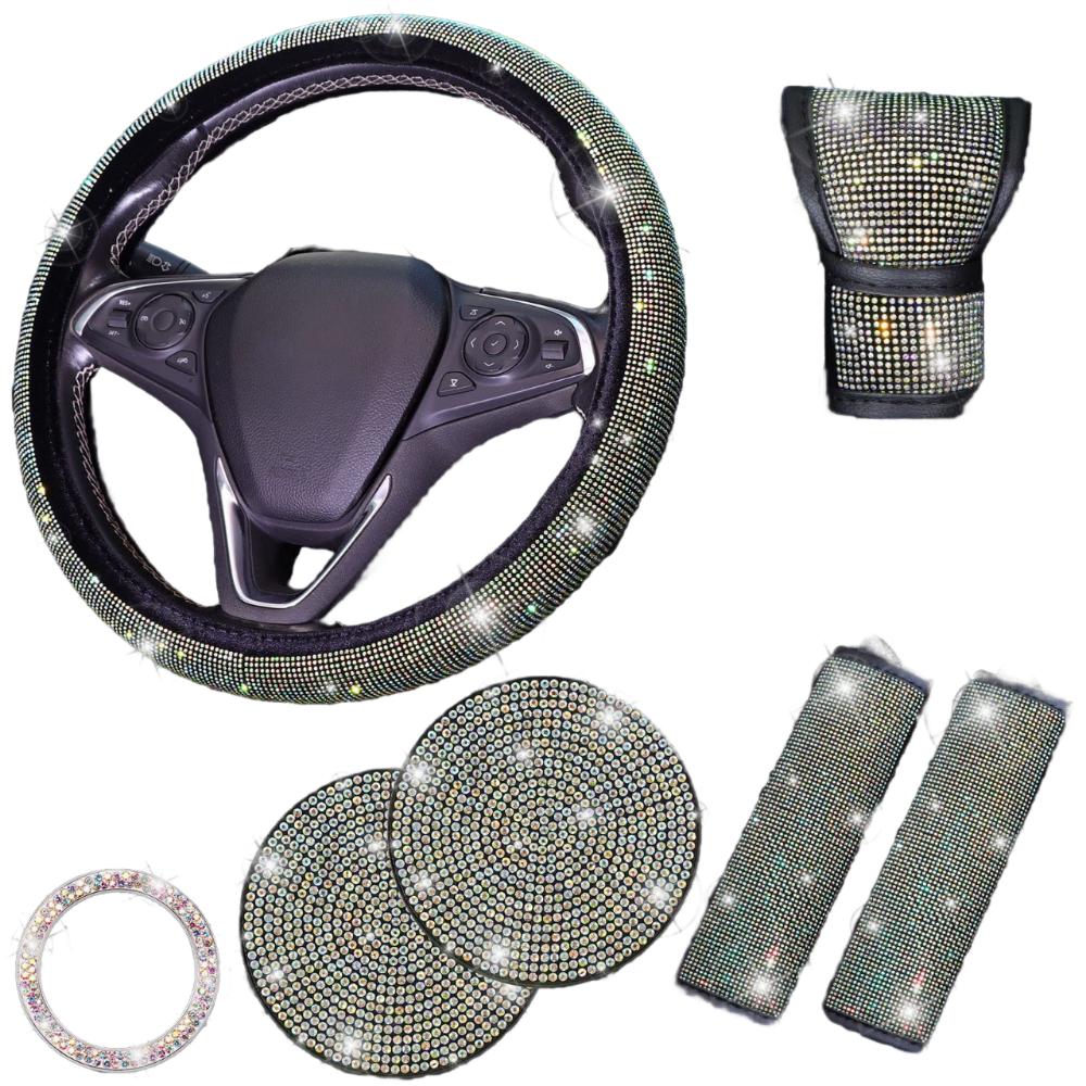 Rhinestone Bling Car Interior Accessories Set Steering Wheel Protective Case Car Protection