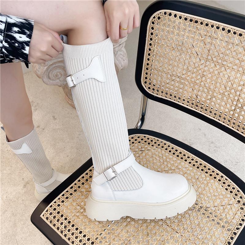 Socks Boots Women's Korean Version Fashion Autumn Over The Knee Boots Thin Knitted Belt Buckle Thick Bottom Boots