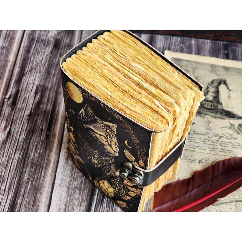 Кожаный журнал Волшебник заклинаний Кошачья книга Пустая тетрадь магии Книга теней Викканская языческая гримуарная книга для путешествий Альбом для рисования