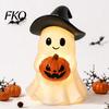 LED Pumpkin Decor Halloween Ghost Figurine, Cute Resin Holding Spooky Table Centerpiece Statue for Desk Tabletop Indoor Home Safe Flameless