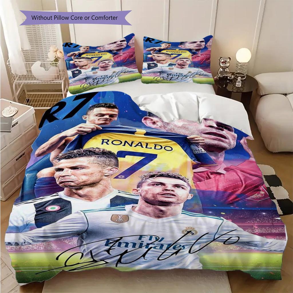 Cristiano Ronaldos Legacy Football Three-piece set (1 * duvet cover + 2 * pillowcase, without core) 2D Flat Christmas birthday gift