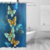 4pcs Blue-Golden Butterfly Shower Curtain Set with Rug, Toilet Lid Cover, Bath Mat, and Waterproof Polyester Curtain for Windows