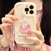 Силиконовый чехол Zhitai Cartoon для iPhone 11, 13, 14 и 15 Pro — мягкий чехол с кремовым узором и цепочкой для мобильного телефона.