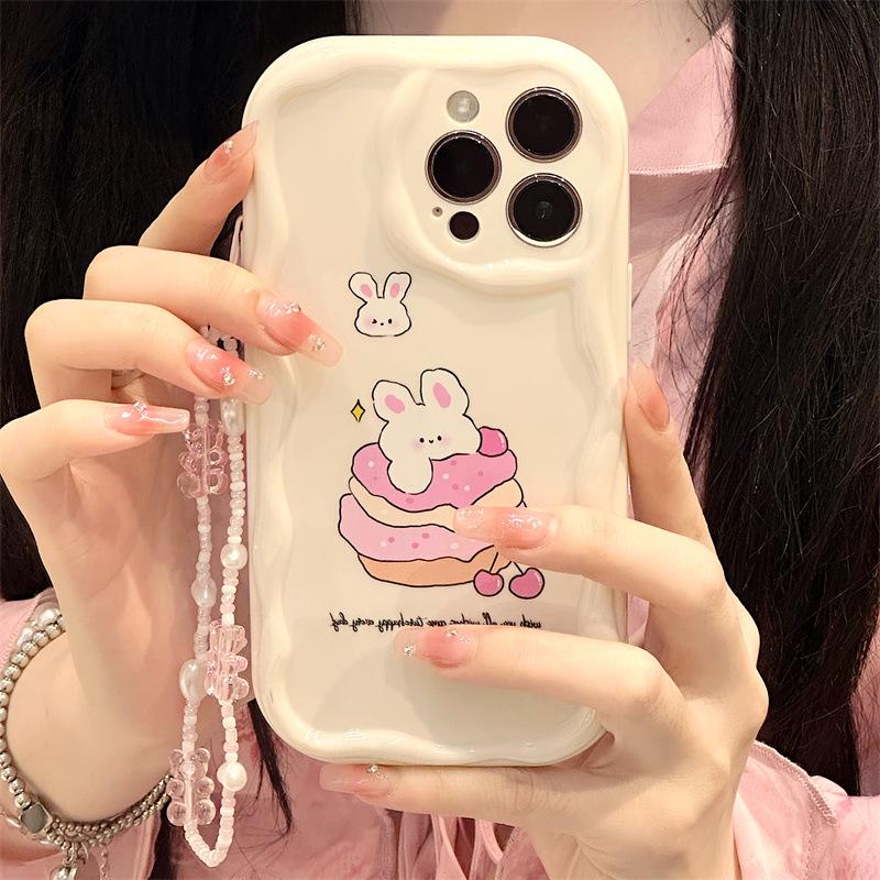 Силиконовый чехол Zhitai Cartoon для iPhone 11, 13, 14 и 15 Pro — мягкий чехол с кремовым узором и цепочкой для мобильного телефона.