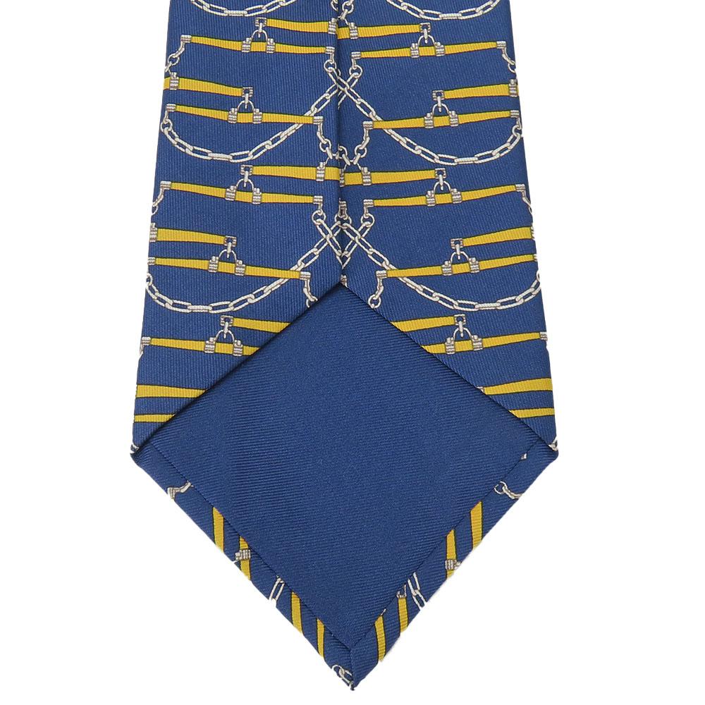 Used HERMES tie silk Navy yellow Overall handle