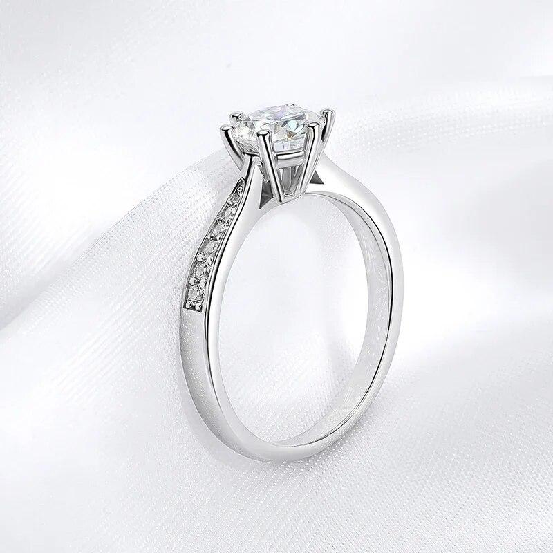 Настоящее обручальное кольцо с муассанитом 0,5-3 карата для женщин, стерлинговое серебро, круглые блестящие бриллиантовые пасьянсы, обручальные кольца, подарок