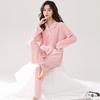 Пижама женская из чистого хлопка с длинным рукавом, милый повседневный кардиган, можно носить на улице, домашняя одежда, большой размер, комплект из двух предметов