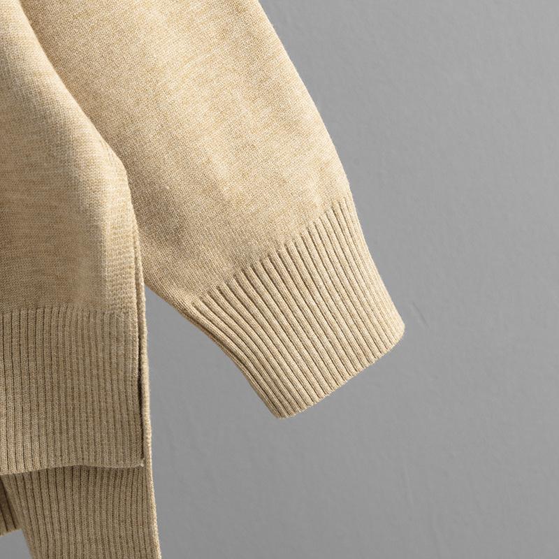 GMXIA Solid-color Knitted Semi-high Neck Slit Sweater Set for Women's Autumn and Winter Fashionable Casual Sweater Two-piece Set